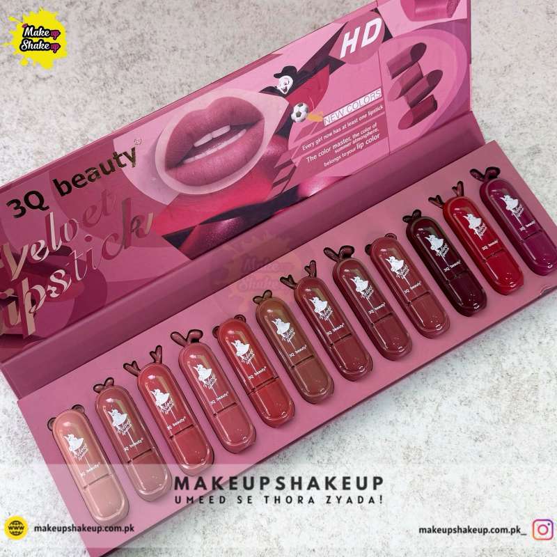 3Q Beauty Velvet Lipsticks Set of 12 Colors - Makeup Shakeup (Pvt) Ltd